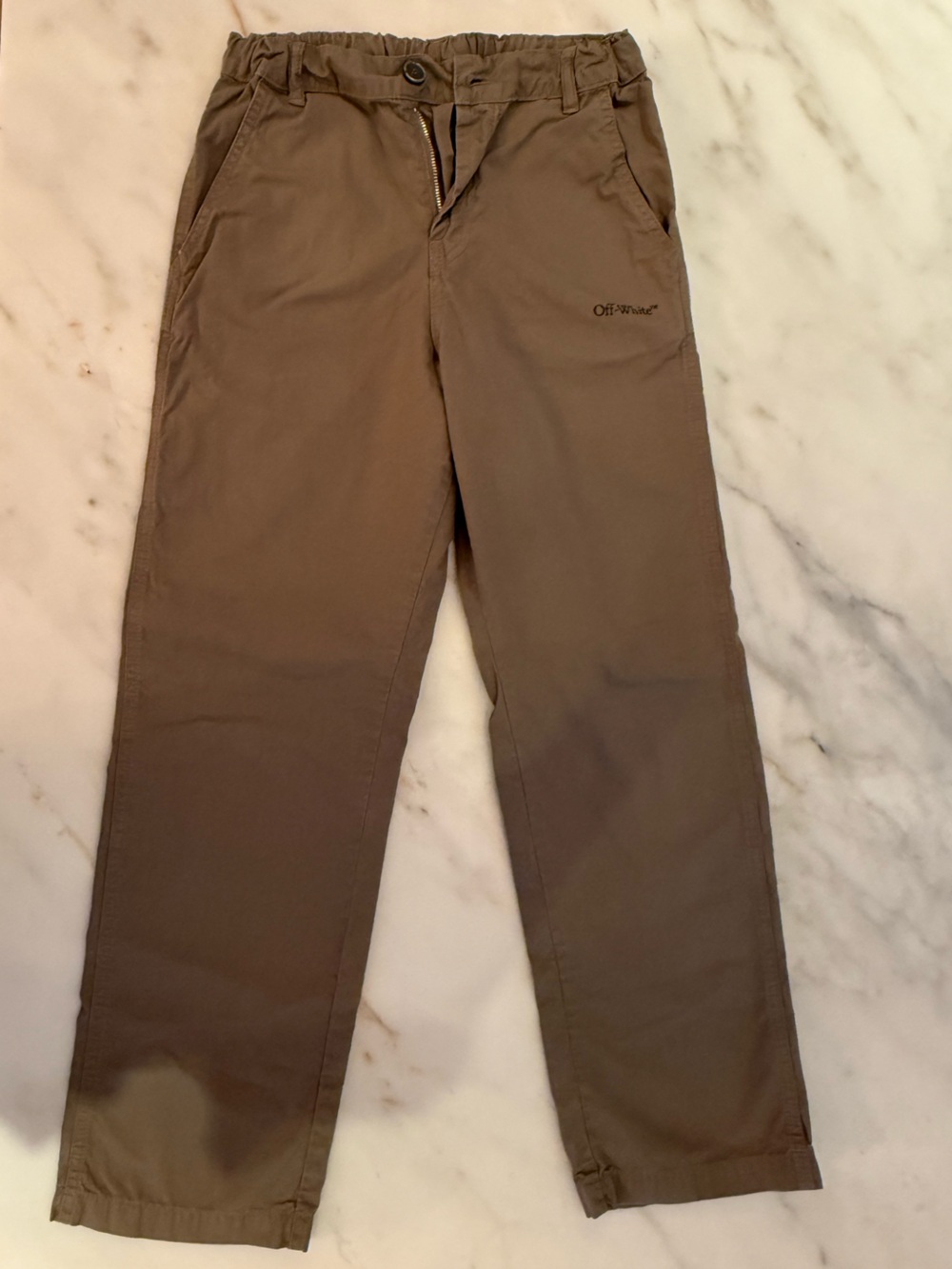 Off-White Kids Boys Carpenter Pants Khaki Diag Stripe Logo Size 12 Authentic